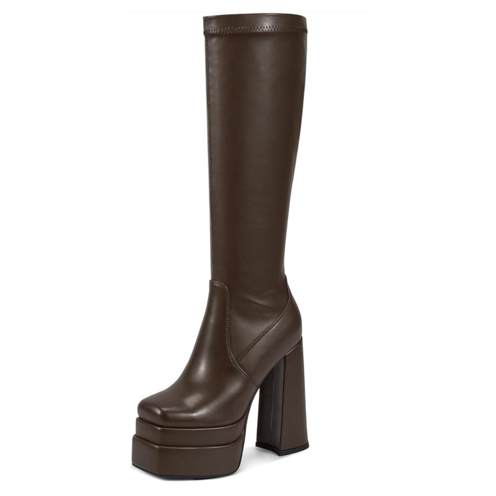 WET KISS • Brown Platform Knee High Boots Women Chunky Heel Includes Box - Picture 3 of 6